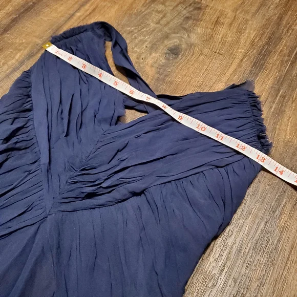 BCBGMAXAZRIA 6 Dress Maxi Navy Silk Chiffon Gown Crisscross Back Slits P… - Picture 4 of 7